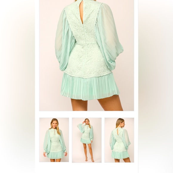 Greta Balloon Sleeve Embroidered Mini Dress in Mint - Picture 2 of 12